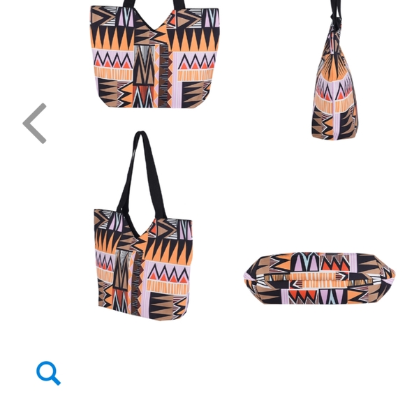 Multi Color Triangular Geometric Pattern Tote Bag with Handle Drop - Picture 5 of 7